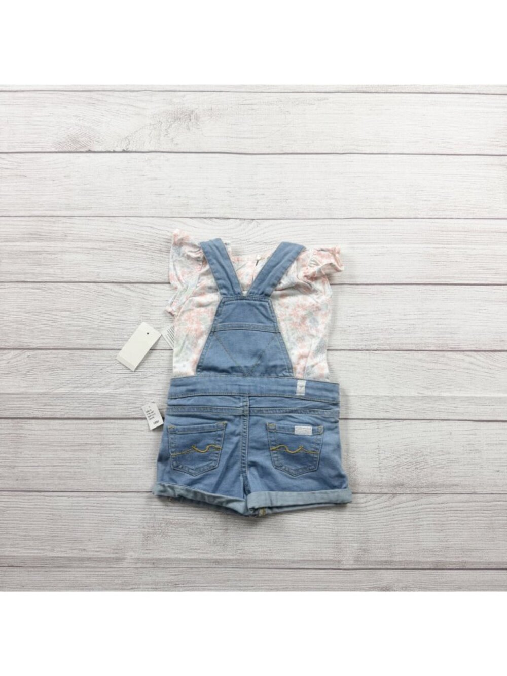 7 For All Mankind Baby Overall Shorts Set Shortalls 2PC Outfit NWT 12-18 Months - Picture 3 of 3